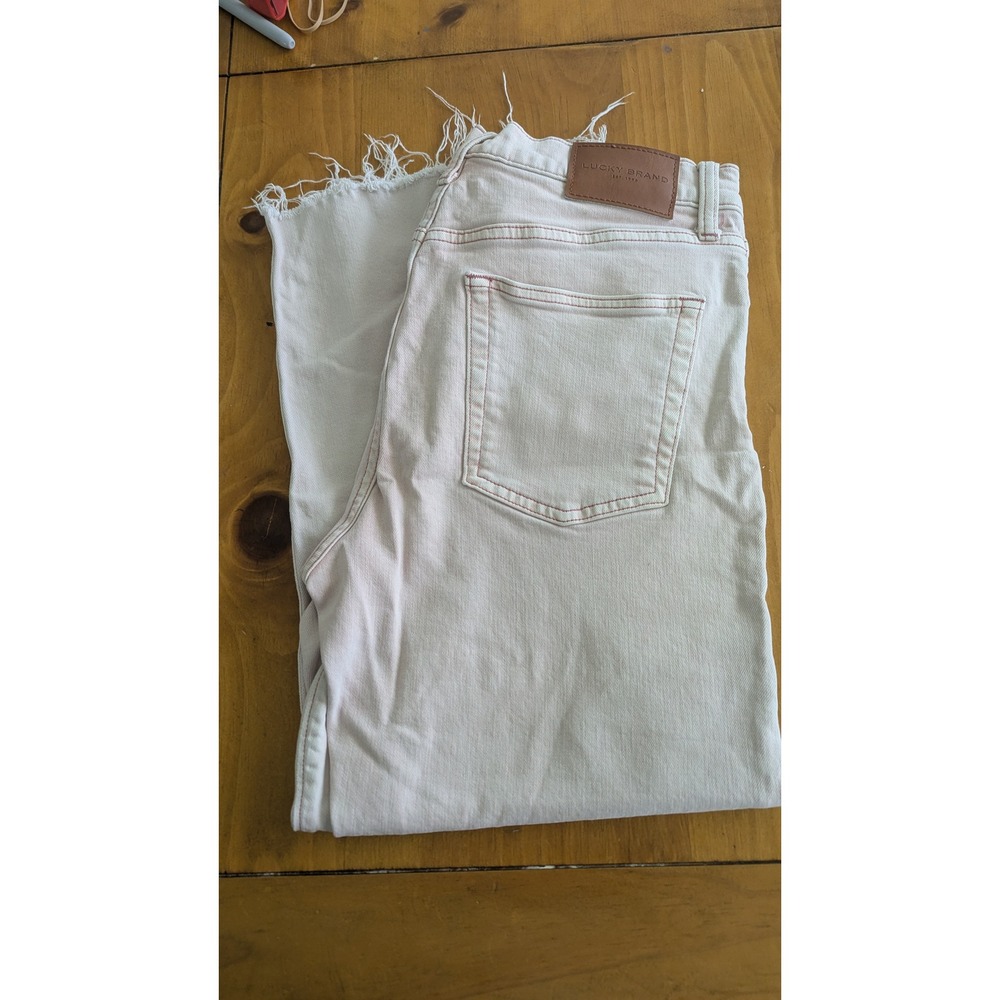 Lucky Brand 90s Loose High Rise Crop Jeans Pale Pink Raw Hem Size 6/28